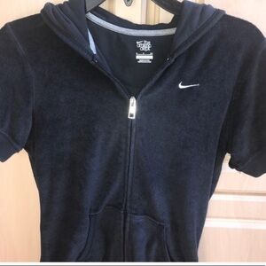 Nike terry zip up hoodie Navy sport stripes EUC